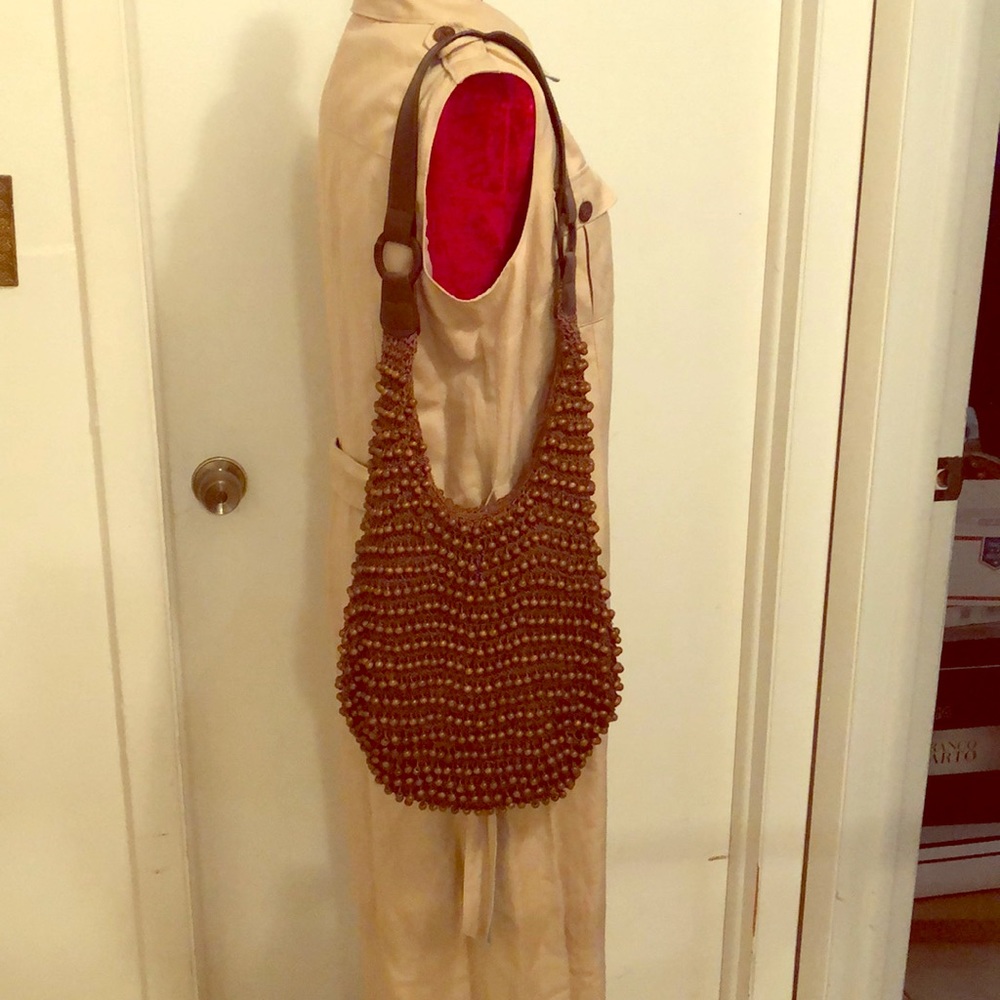 Brown beaded hobo bag